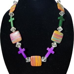 Chunky bold colorful stone Cross western shabby chic necklace Rodeo fashion